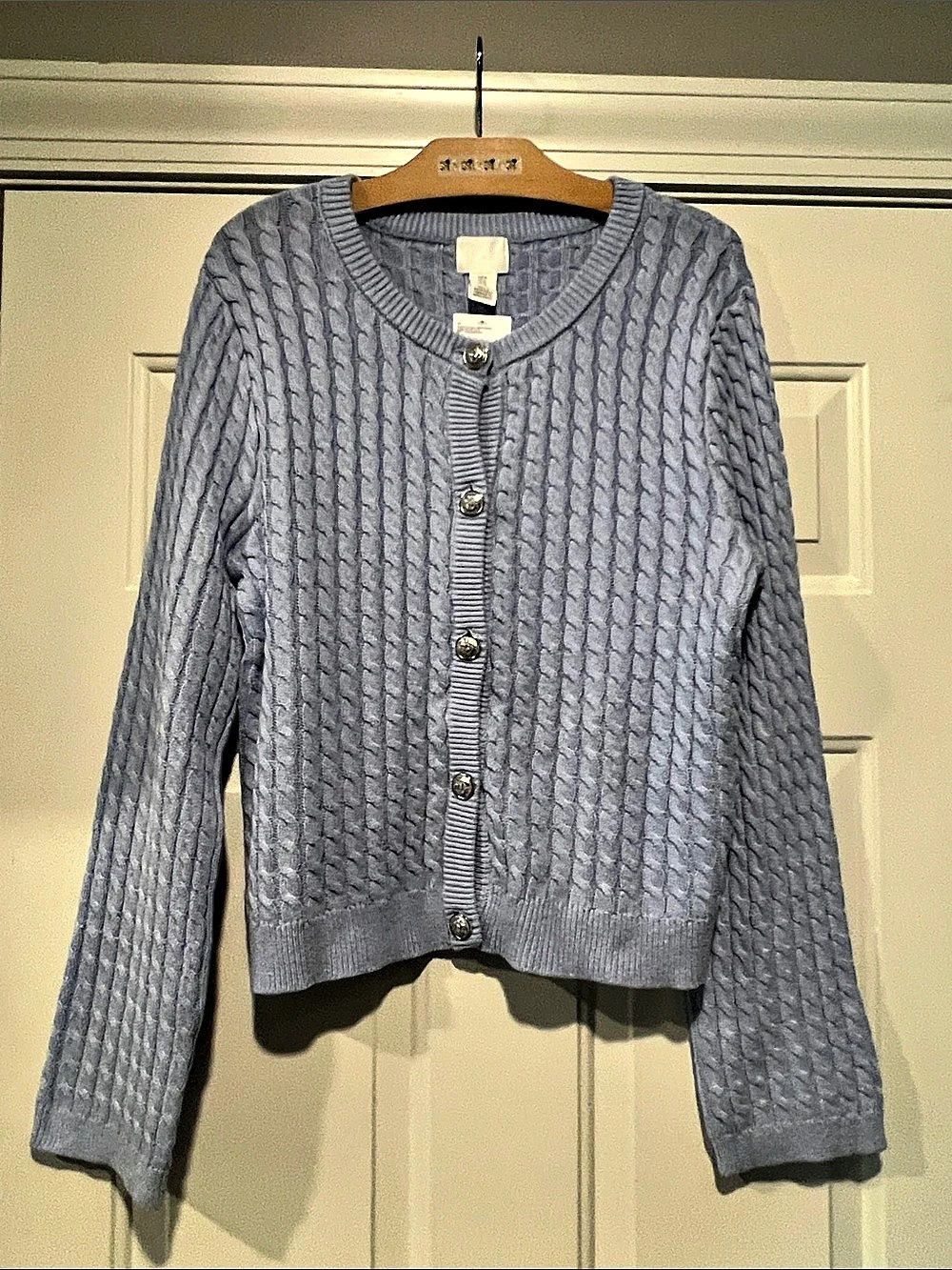 H&M Cable-Knit Women’s Cardigan Light Blue/Periwinkle Sz XL Old Money Preppy